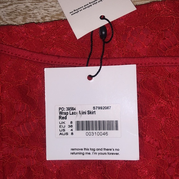 NWT Missguided mini wrap lace skirt red small 4 - Picture 4 of 7